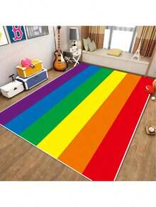 1 件装亮丽彩虹条纹地毯，1 厘米厚涤纶地垫 - 耐用、易清洁，适用于客厅、卧室、厨房、走廊 - 适合节日和日常使用，节日地毯 | 现代家居装饰 | 耐用地垫，地毯 - 彩色 - 查看 3