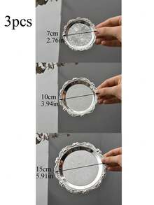 1pc Vintage Tray, Cup Coaster, Candle Mat, Jewelry Organizer Plate, Silver/Gold Metal - Silver - View 10