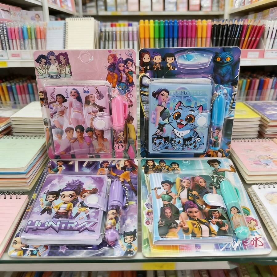 一套卡通文具套装，包含笔记本和圆珠笔，迷你学生文具礼盒，适合小学生，完美礼物（款式随机） - 彩色 - 查看 1