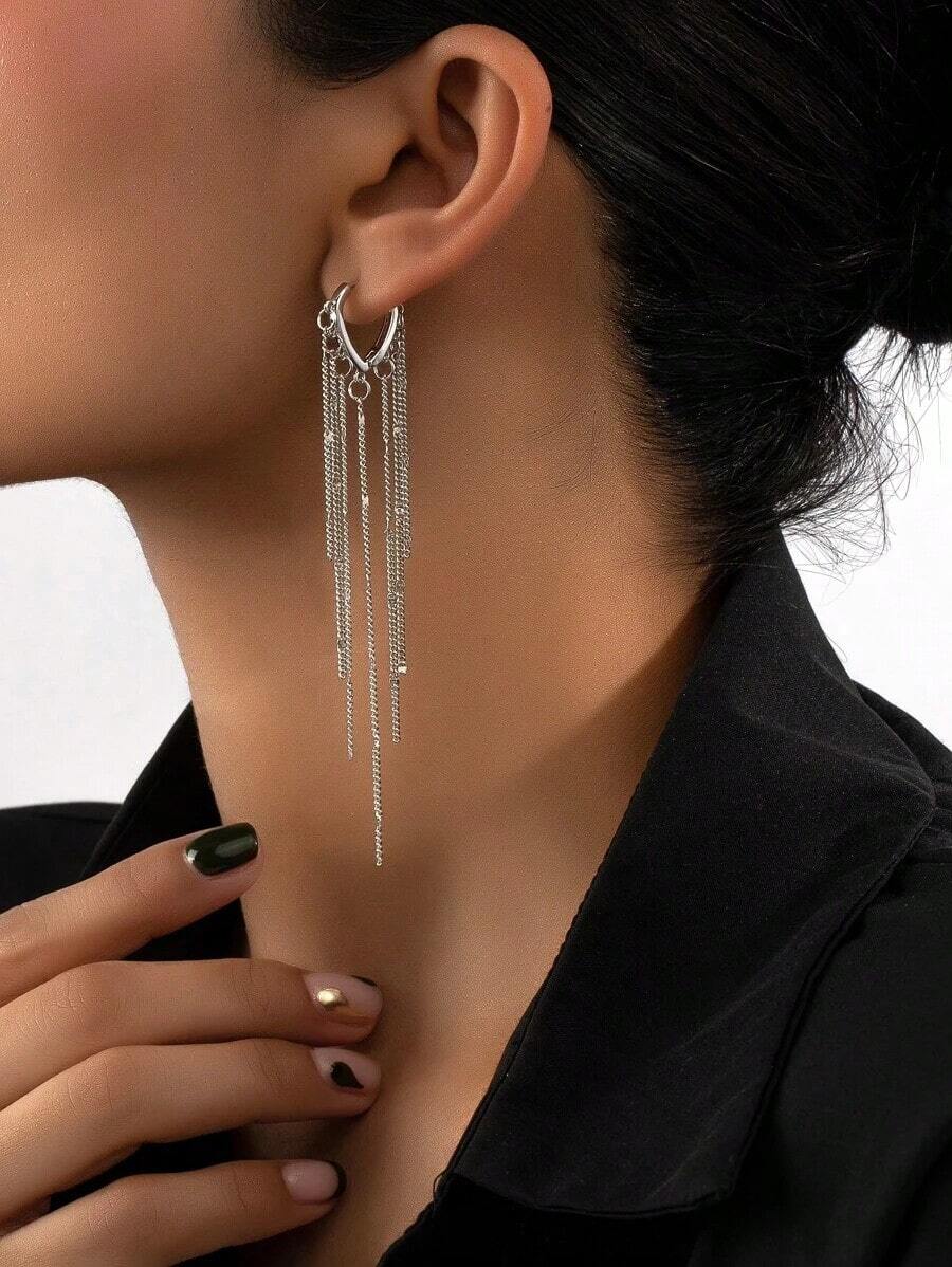 Chain Tassel Drop Earrings - 黃金 - 查看 1