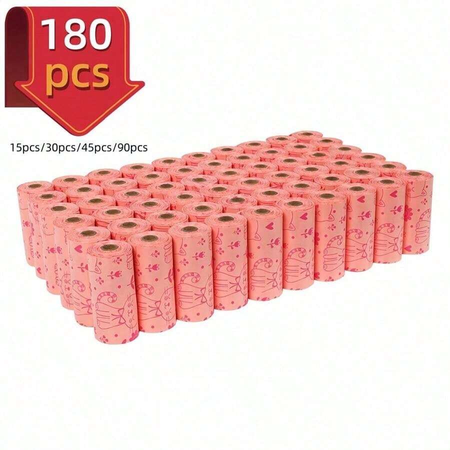 180pcs Thick Pet Waste Bags, For Pet Cleaning, Leak-Proof Polyethylene Trash Bags With Unique Cat Pattern, Lovely Colors Suitable For Dogs And Cats, Multipurpose Cleaning Bags, Holiday & Christmas Gift
