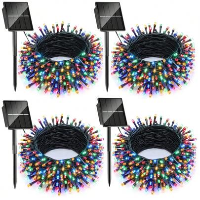 4 bộ đèn dây LED năng lượng mặt trời dài 400 bóng, 8 chế độ chiếu sáng, chống thấm nước, nhiều màu sắc, thích hợp trang trí cây thông Noel ngoài trời, sân vườn, hiên nhà.