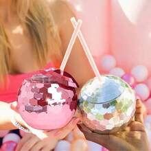 1pc/5pcs Creative Glitter Ball Cup, Single Layer Spherical Straw Cup, Party Disco Fashion Plastic Cup, Suitable For Parties And Holidays - Multicolor - View 14