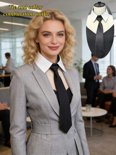 Nuevo estilo universitario de cuello puntiagudo falso y funda de corbata, estilo de lugar de trabajo, estilo universitario, fácil de usar, conveniente de llevar, adecuado para el trabajo diario, viajes de negocios, temporada de regreso a la escuela, regalos para mujeres, recuerdos de la empresa, regalos de temporada de regreso a la escuela, regalos del Día de la Madre