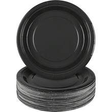 7-Inch + 9-Inch Luxury Black Round Paper Plate Set, Wedding Dessert & Main Course Serving Platter, Birthday Party Cake Plate, Anniversary Banquet Serving Tray, Business Tea Break Buffet Plate, Holiday Gathering Dining Plate, Steak & Pasta Plate, Afternoon Tea Snack Plate, Elegant Black Dinnerware - Black - View 1
