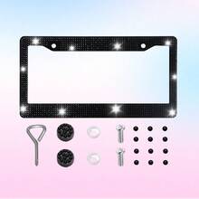2pcs New Rhinestone Stainless Steel Car License Plate Frame, Rhinestone Plastic License Plate Holder, Acrylic Rhinestone Car License Plate Frame - A - View 5