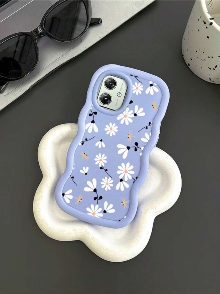 1pc Painted Fresh Daisy Dragonfly Pattern Macaron Phone Case Compatible With Moto G54 G04 For Honor 400/400 Lite/400 Pro For Infinix Hot 40i/Smart / - Mauve Purple - View 1