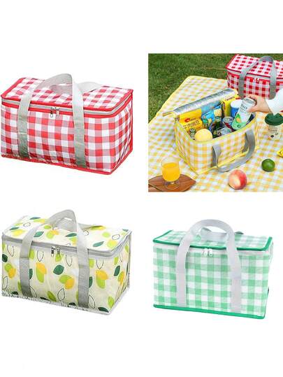 Large Capacity Insulated Reusable Picnic/Lunch Cooler Bag, Waterproof Beach Bag With Zipper Top Lid, Suitable For Hot & Cold, Foldable Picnic Basket For Beach, Outdoor Party, Camping, Holiday Gathering, Essential For Outdoor Picnic