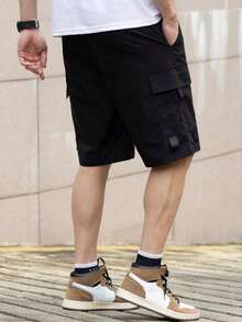 男士新款工装短裤，大口袋设计，休闲户外及工作服运动款 - 黑色 - 查看 4