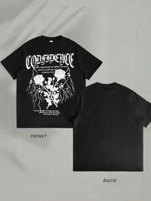 Camiseta para hombre con estampado de rosas y texto en blanco estilo Y2K streetwear ideal para looks urbanos regalo perfecto para novio o novia regalo diario moda urbana - Negro - Ver 3