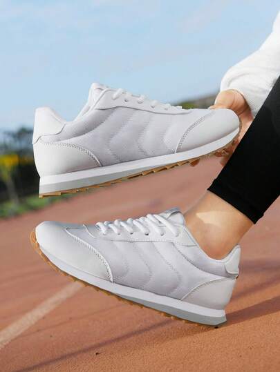 2026 New Women's Fashion Sneakers, Korean Style Minimalist Versatile Lace-Up Lightweight Flat Retro Casual Sports Mesh Solid Color Sneakers, Suitable For Daily Wear, Outing, Street, Party, Campus, Travel, Plus Size