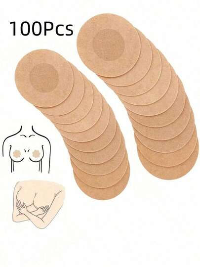 100pcs/Pack Disposable Nipple Covers, Seamless Breathable Self-Adhesive Invisible Bra Pasties, Women's Intimate Accessories, One-Time Use For Party Dresses, Women's Clothing Accessories