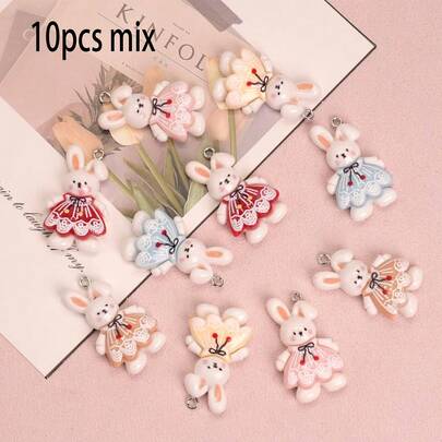 10pcs Mix Random Resin Pendants -Fun And Creative Rabbit Accessories, Perfect For DIY Crafting, - Suitable For Necklace, Bracelet Making - Resin Rabbit Pendant