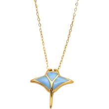 Manta Ray Pendant Necklace, Opal, Manta Ray, Snake, Stainless Steel Necklace, Wheat Chain, For Women, Men, Summer, Beach, Mobula, 42555811 - 粉色 - 查看 1