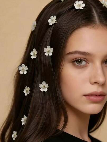 10个绿色花朵串珠发夹，女孩发饰，节日装饰发夹