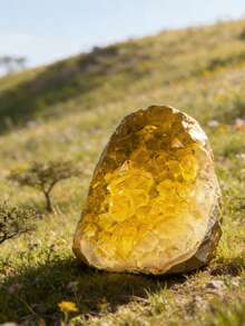 1pc 600-800g Green Quartz Cluster Decor, Suitable For Home & Office, Crystal Decoration Gift For Family And Friends - Yellow - View 4