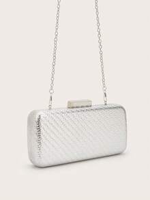 Fashion Woven Hard Shell Evening Bag, Elegant Vintage Box Clutch, Luxurious And Exquisite Ladies' Shoulder Bag, Perfect For Dinners, Balls, Parties, Suitable For Party Girls, Ladies, Brides - Silver - View 4