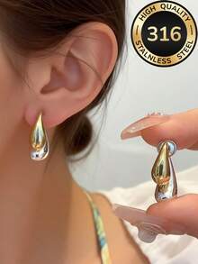 1 Paar hochwertige hypoallergene Wassertropfen Farbblock Gold & Silber Ohrstecker, 18K vergoldet, farbbeständig, bequem und vielseitig, minimalistisch, elegant, süß und modisch, hochwertige Damenohrringe geeignet für den täglichen Gebrauch oder Partys, Schmuckaccessoires, Sommerstrandurlaub, Reisen, tägliche Dekoration für Frauen, Kleidungskombination, Dating, Partys und andere Anlässe, kleines Geschenk für Freundinnen zu Feiertagen wie Jahrestagen - Gold - Übersicht 4