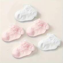 5/1 Pair Baby/Toddler Girls' Lace Trim Socks, Sweet Princess Style, Dance Socks, Breathable Mesh, Contrast Lace Design, White, Pink, Fashionable & Elegant, Classic Versatile, Suitable For Spring/Summer/Autumn, 0-5 Years Old, Lovely Gift - Multicolor - View 9