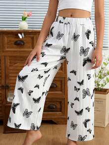 Girls' Casual Straight Leg Pants With Butterfly All-Over Print, Suitable For Summer & Autumn - White - View 3