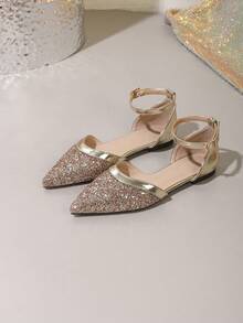New Spring/Summer Fashion Women's Pointed Toe Gold Sequin Minimalist Casual Flat Shoes, Hollow Out Sandals - Gold - View 4