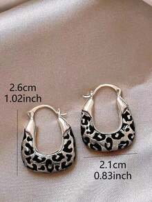 1 Pair Retro Chic Geometric Leopard Print Unique Elegant Personalized Hoop Earrings For Women, Suitable For Parties And Gatherings - Silver - View 3