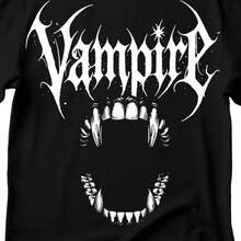 Vampire Fangs Graphic T-Shirt: Dracula Fang Tee - Negro - Ver 8