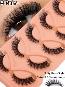 NAIJEMA 3D Cat Eye False Eyelashes 5 Pairs Natural Fluffy Soft Reusable Lightweight Eye Makeup - View 1