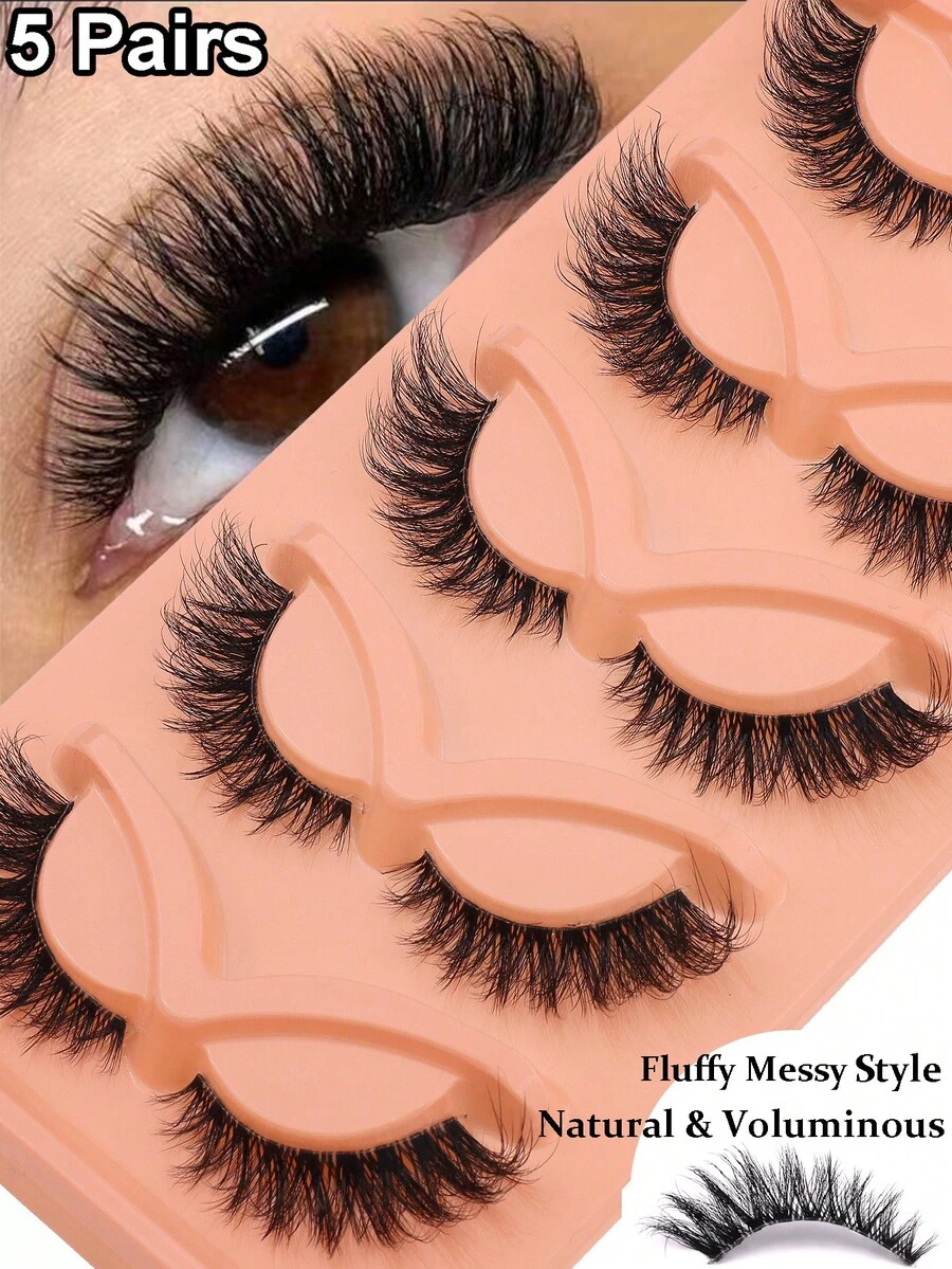 NAIJEMA 3D Cat Eye False Eyelashes 5 Pairs Natural Fluffy Soft Reusable Lightweight Eye Makeup - View 1