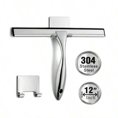 Cây gạt nước 10 inch/12 inch, dụng cụ cạo nước đa năng bằng thép không gỉ, dùng cho cửa kính phòng tắm, kèm 1 móc dán, dụng cụ vệ sinh phòng tắm cho gia đình, cửa sổ, gương, cửa kính, tường gạch, xe hơi.