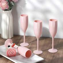 2pcs Pink Champagne Flute Glasses, Reusable Plastic Champagne Cups For Bridal Shower, Wedding, Birthday Party, Christmas, Halloween, New Year - A - View 3