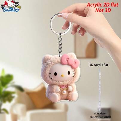 1pc 2D Flat Acrylic Hello Kitty Design Keychain, Cute Cartoon Keyring, Bag Charm, Home Decor. Suitable As Car Key Or Backpack Wallet Accessory, Great For Birthday, Christmas, Thanksgiving, New Year Celebration