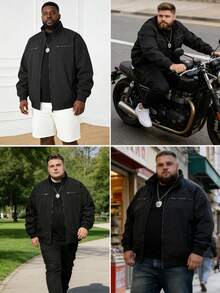 Plus Size Men's Jacket, Men's Plus Size Jacket, Stand Collar Jacket For Spring And Autumn, Extra Large Loose Draping Jacket Suitable For Figures, Holiday Gift Sports - Black - View 6