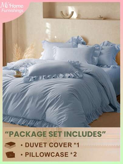 3pcs Light Blue Soft Floral Bedding Set - 1 Duvet Cover & 2 Pillowcases, Comfortable & Soft Fabric, Multiple Colors Available, Suitable For Dorm, Bedroom, Simple & Fashionable Home Decor, Machine Washable, No Filling
