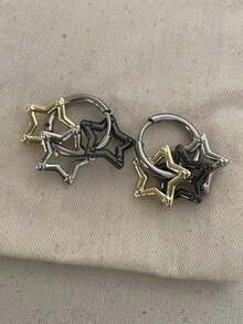 1pair Korean Earrings Women Gothic Pentagram Pendant Earrings Y2K Punk Earrings Removable Simple Earrings Hop Jewelry - 耳環 - 查看 1