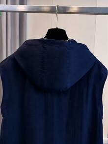 女士藏蓝色无袖背心外套，春夏款，时尚撞色拉链连帽衫，带抽绳，轻盈无内衬设计，百搭舒适，适合日常出行、度假等多种场合，女士休闲上衣 - 藏蓝色 - 查看 11