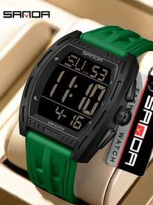 Reloj digital de hombre de moda SANDA 6328, con múltiples funciones como alarma, calendario luminoso y cronógrafo, para estudiantes - Verde - Ver 3