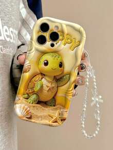 1pc Cute Turtle Print 2D Ocean Life Thick Shockproof Phone Case, With Bow Pearl Lanyard, Suitable For IPhone11/12/13/14/15promax, Galaxy A04/A05/A13/A14/A15/A24/A25/A35/A54/A55/S23/S24 - Multicolor - View 2