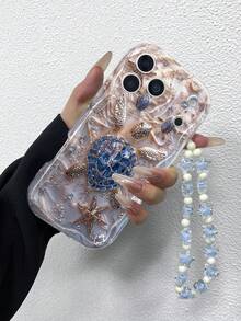 1pc Fashionable & Cozy Sea Turtle & Shell Marine Element Printed Thick High-Transparent Anti-Drop Phone Case, Comes With Purple Star Lanyard, Suitable For Self-Use Or Gift, Compatible With IPhone 11/12/13/14/15 Pro Max, Galaxy A04/A05/A13/A14/A15/A24/A25/A35/A54/A55/S23/S24 - Multicolor - View 2