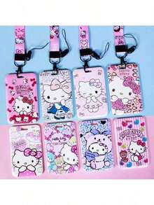 两件套，挂绳+卡套【正版授权】Hello Kitty校园照片夹，学生文具卡，编织挂绳公交卡，收纳盒钥匙扣，学生卡通保护套，交通卡，情侣透明长挂绳吊坠 - 多色 - 查看 12