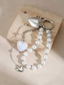 Fashion Contrast Color Faux Pearl CCB Heart Cross Star Keychain, Suitable For Bags, Car Keys, Backpacks, Jeans Accessories, Gift For Friends, Graduation Gift - Multicolor - View 14