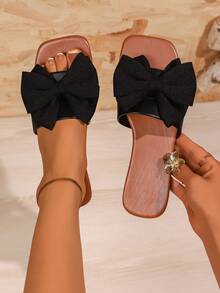 2026 New Matte Bowknot Slide Sandals, Soft Sole Non-Slip Outdoor Wear, Girly Style - Black - View 4