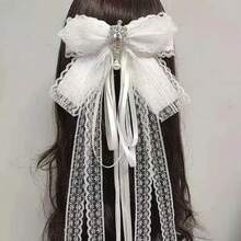 Nueva Horquilla de Pelo Hanfu de Moda con Lazo de Encaje y Diamantes de Imitación, Horquilla Tradicional China Inspirada en las Hadas con Cinta, Elegante Estilo Antiguo IQR7 - Negro - Ver 1