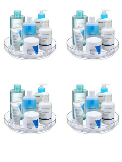 4pcs/2pcs/1pc Transparent Rotating Bathroom Tray, Desktop Skincare Product Storage Tray, Makeup Organizer Box, 360° Rotation, Multifunctional Vanity Tray, Makeup Organizer Rack, Can Store Lipstick, Perfume, Skincare Products, Perfect Holiday Gift For Mother, Wife, Girlfriend
