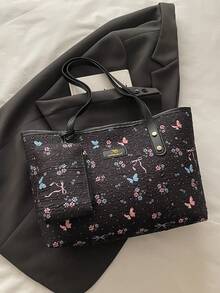 2026 New Arrival European And American Style Polka Dot & Bow Print Large Capacity Casual Shoulder Tote Bag For Women - Black - View 6