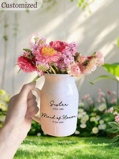 Custom Gift Vase,Personalized Text Vase,Sister Wedding Gift Flower Vase, Bridal Shower Gift, Proposal Personalized Year Established Maid Of Honor Proposal Gift Sister Maid Of Honor