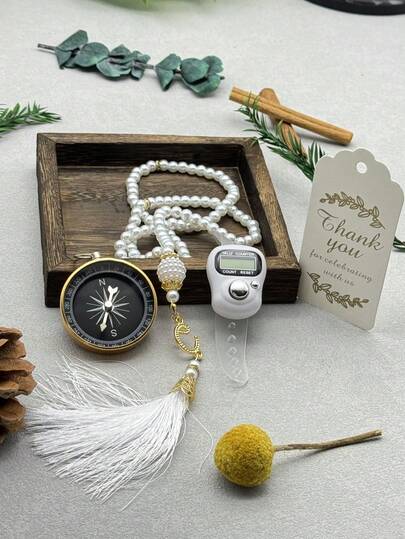 5-In-1 Holiday Gift Set: Electronic Ring Counter, Compass, Faux Pearl, Wedding Greeting Card, Gift Bag Packaging, Ideal For Holiday Gifts