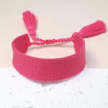 1pc Handmade Vintage Minimalist Boho Style Woven Bracelet, Suitable As Gift For Family, Friends, Students, Festivals, Parties, Traveling - Hot Pink - View 5