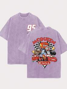 [Official Authorization] 1pc Cars Series_ Double-Sided Printed T-Shirts For Men And Women, Disney Fans - 紫色 - 查看 1