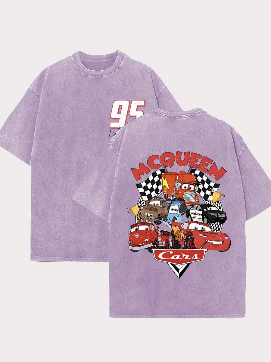 [Official Authorization] 1pc Cars Series_ Double-Sided Printed T-Shirts For Men And Women, Disney Fans - 紫色 - 查看 1
